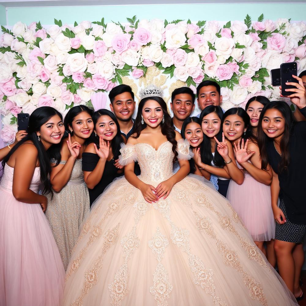 Quinceañera vibes — floral arch, LED wands, and 300 prints out the door 🌸